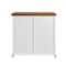 Walker Edison 32" Solid White & Reclaimed Wood Two-Tone Sliding Slat Door Accent Cabinet